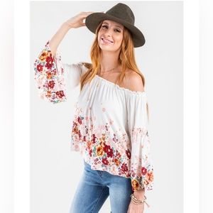 Francesca’s Off-the-Shoulder Floral Shirt